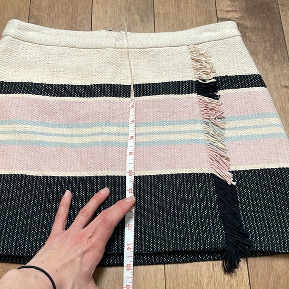 BCBGMAXAZRIA Malikka Woven Fringe Wrap Style Cotton Mini Skirt size 6 striped - Picture 11 of 11